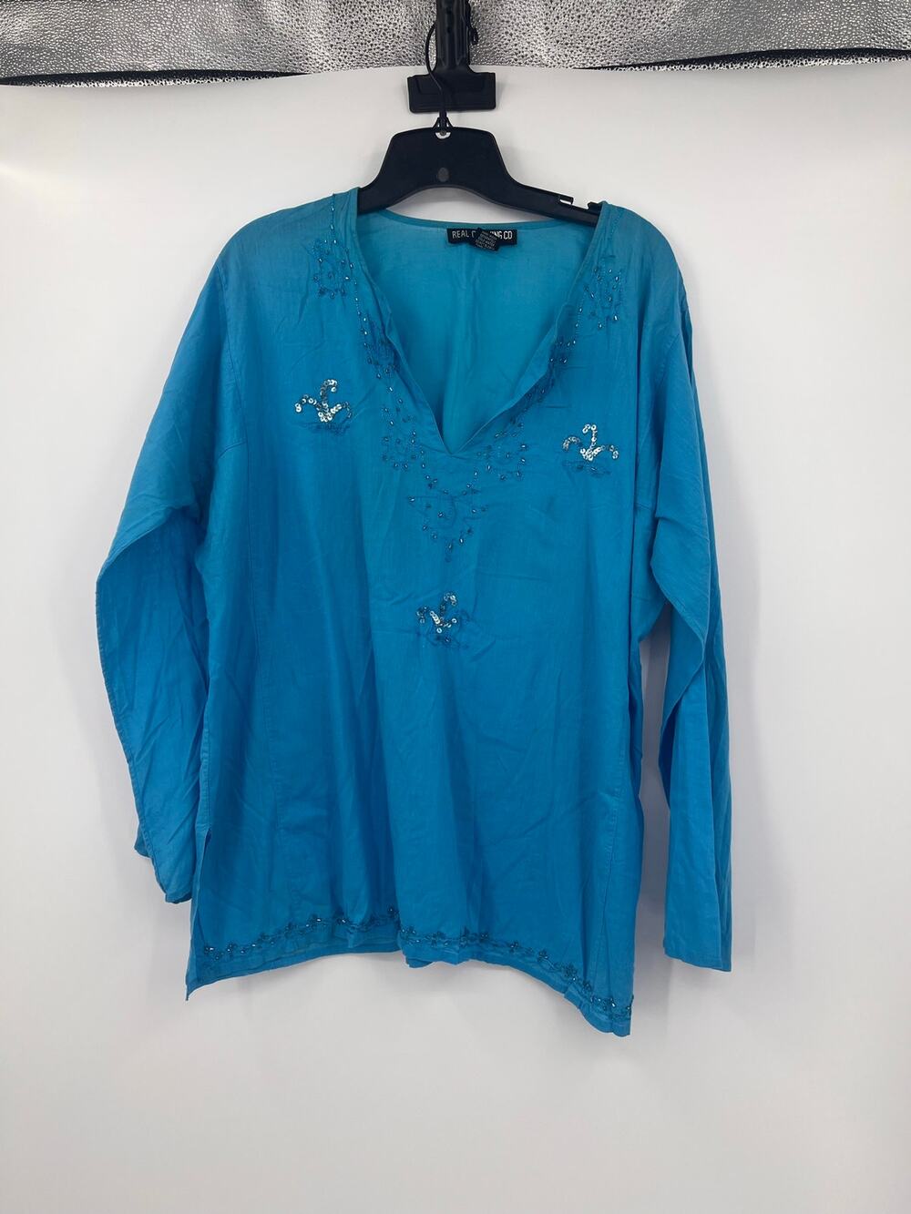 Real Clothing Co 1x 100% Cotton Peasant Blouse Top Vacation Nautical Beach Retro